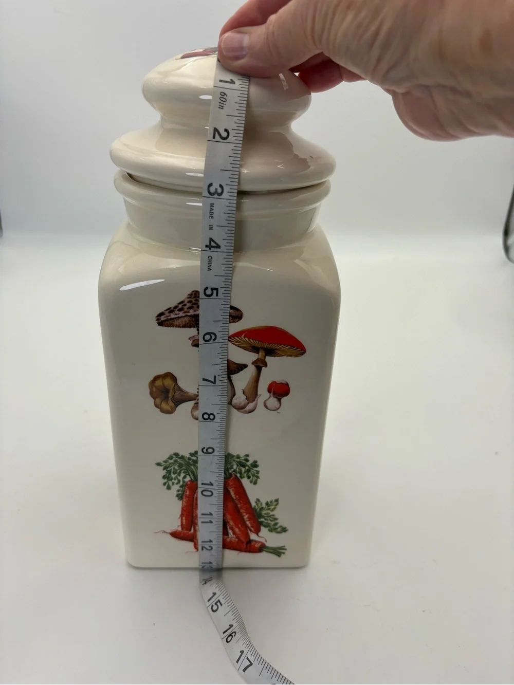 Vintage Ceramic Container Jar - Cream Ceramic with Vegetable Motif